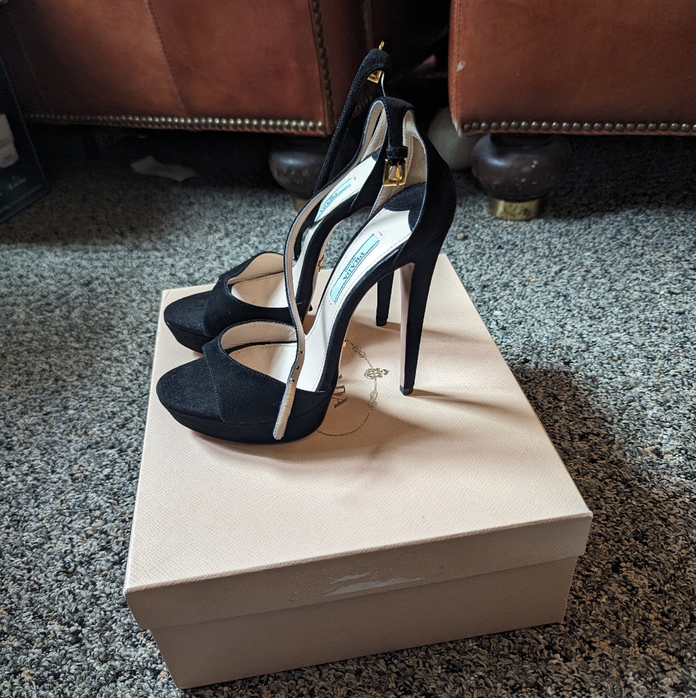 Prada Black Suede Platform Heels - Picture 2 of 9